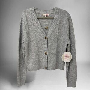 NWT Hazel Moon - Heather Gray Cashmere Feel Cable Knit Cardigan Sweater | Large